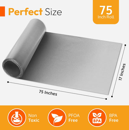 Silver Teflon Liner Roll - Versatile Non-Stick Mat for Ovens, Stovetops & Grills (75” x 17”)