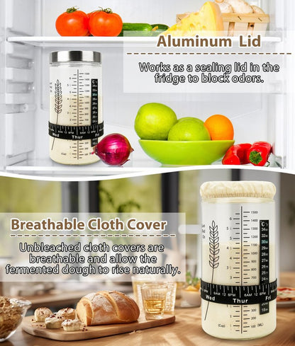 Keafont 50oz Sourdough Starter Jar Kit, Large Capacity Sourdough Jar, Wide Mouth Sourdough Bread Starter Kit for Perfect Sour Dough Bread, Sourdough Starter Kit (Black, 2 Pack)