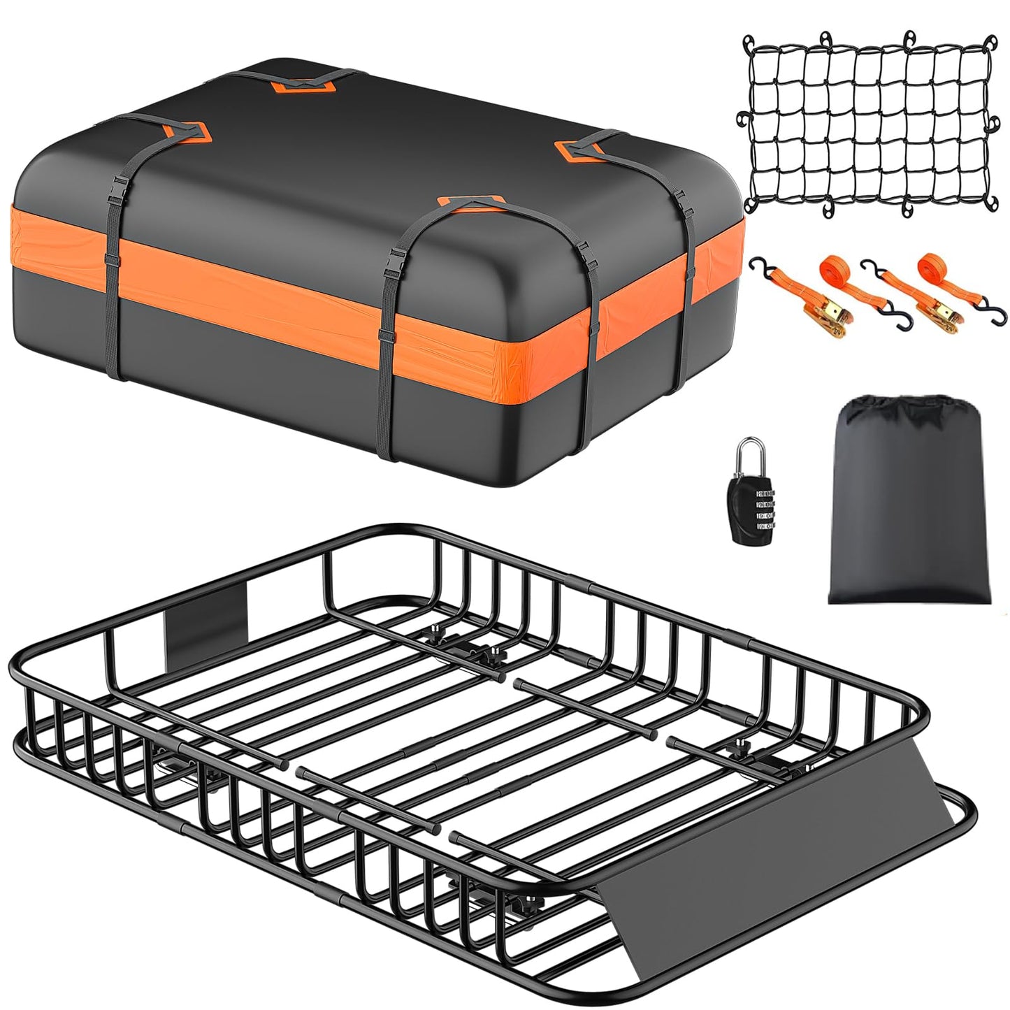 Roof Rack Carrier Basket 51" X 36" X 5" Universal Rooftop Cargo Basket - 200LB Capacity with 15 Cu.Ft Waterproof Bag, Heavy Duty Roof Rack for SUV/Truck/Van Cargo Carrier, Corrosion-Resistant Steel