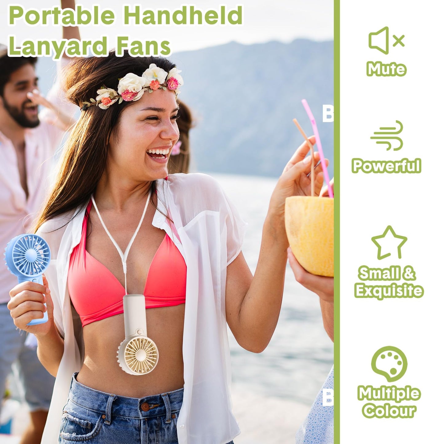 Rossesay 60 Pcs Mini Portable Fan Small Handheld Battery Operated Portable Personal Fans for Summer Travel Beach Indoor Outdoor Cooling Gift(Green, Pink, White, Blue, Black, Purple)