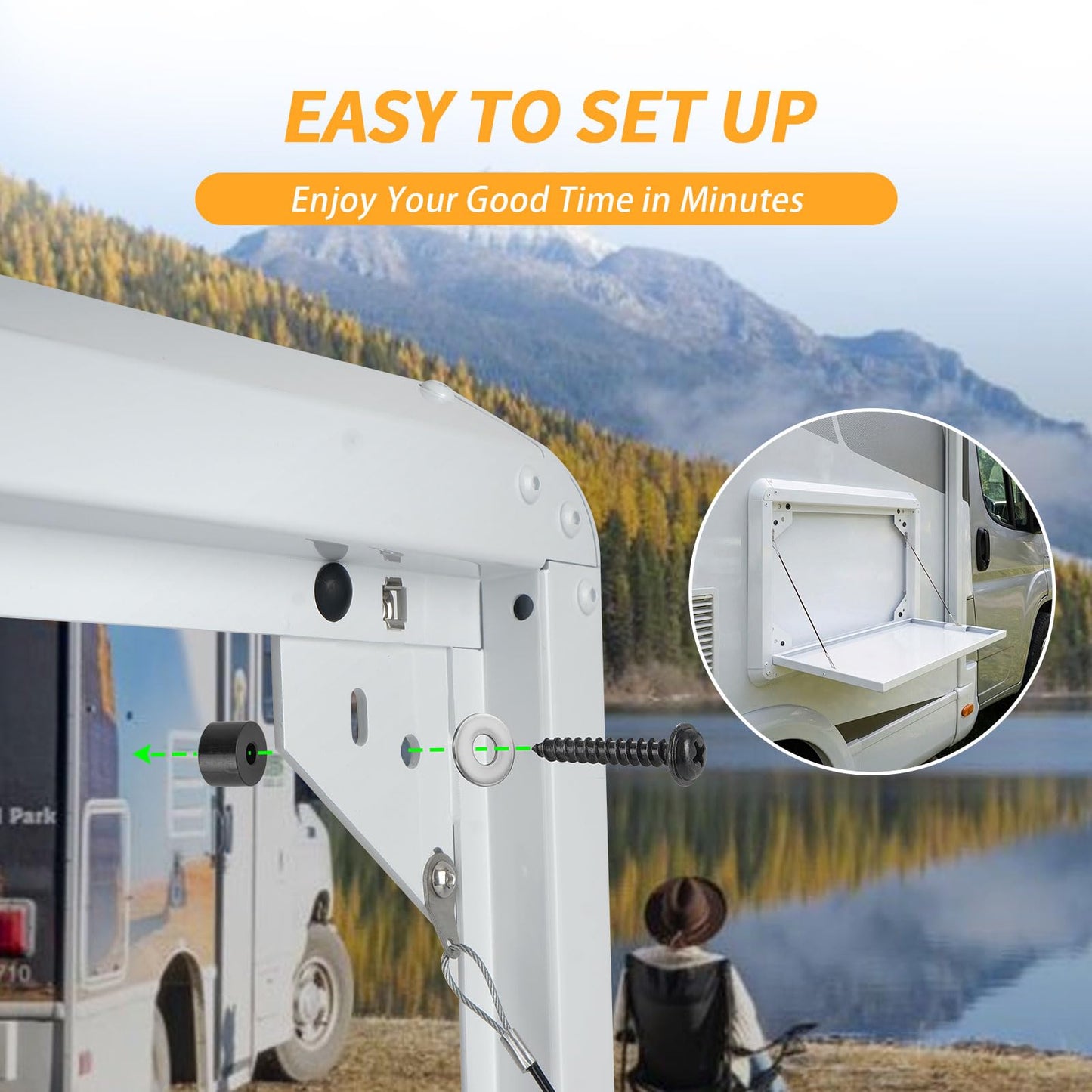 DXGTOZA Foldable Rv Tables Campervan Outside Picnic Wall Mounted Table Aluminum Alloy Folding Wall Table Kit for Campervans/Motorhomes/Travel Trailers/Truck Campers
