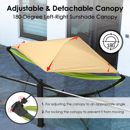 Portable Hammock with Quick Setup Folding Stand & Adjustable Sunshade Canopy & Storage Bag - Adult/Child Hammock Chair - Heavy Duty Hammock for Camping Home Garden Hotel Outside Beach Forest Grasslan