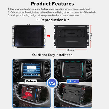 Joying Car Radio for Jeep Compass 2017-2020, Android 13 Head Unit 10.1 Inch IPS Touchscreen Stereo for 8.4" OEM Display, with CarPlay & Android Auto, GPS Navigation, AM/FM(JY-CR812T4)