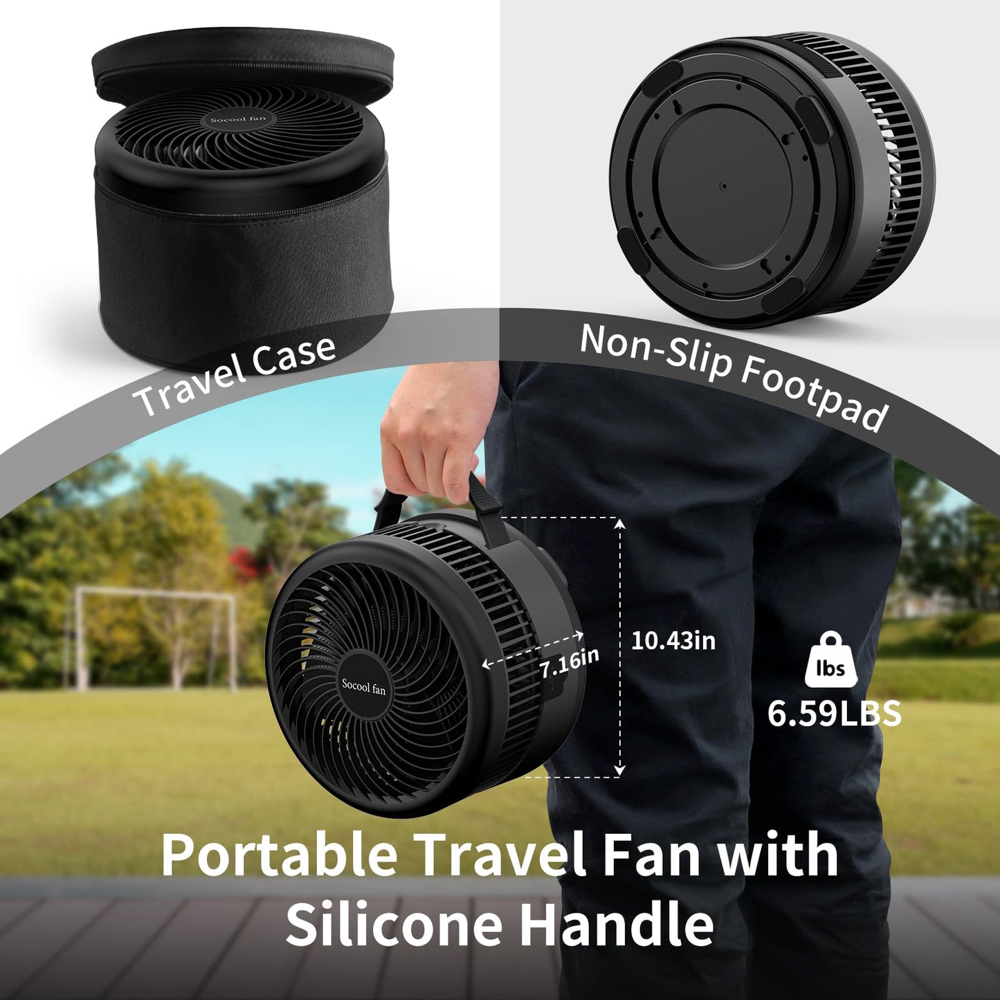 Socool 40000mAh Portable Fan Foldable Battery Rechargeable with 8 Speed & 106H, 90° Osciliating Floor Standing Fan Remote, Desk Fan with 8H Timer & LED Light for Home Outdoor Travel Camping