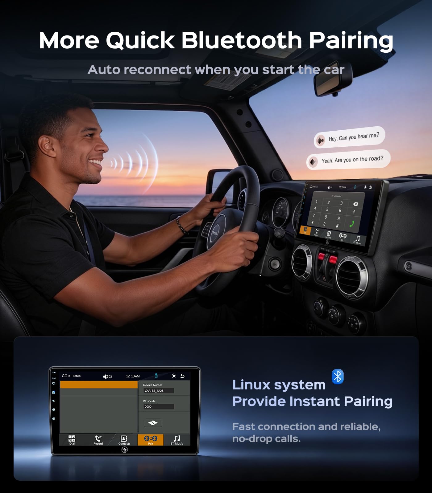 Linux Car Radio Stereo for Jeep Wrangler JK Compass Patriot Liberty Commander, 10.2 Inch Touchscreen Wireless CarPlay Android Auto GPS Navigation Head Unit WiFi Bluetooth FM/AM SWC
