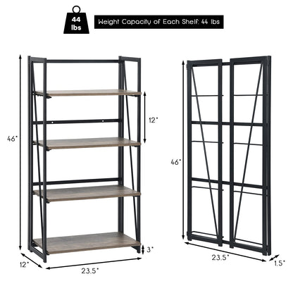 Giantex 4-Tier Bookshelf, No-Assembly Folding Industrial Storage Shelves w/Anti-Tipping Wall Bolt, Large Storage Space Display Rack and Freestanding Storage Organizer