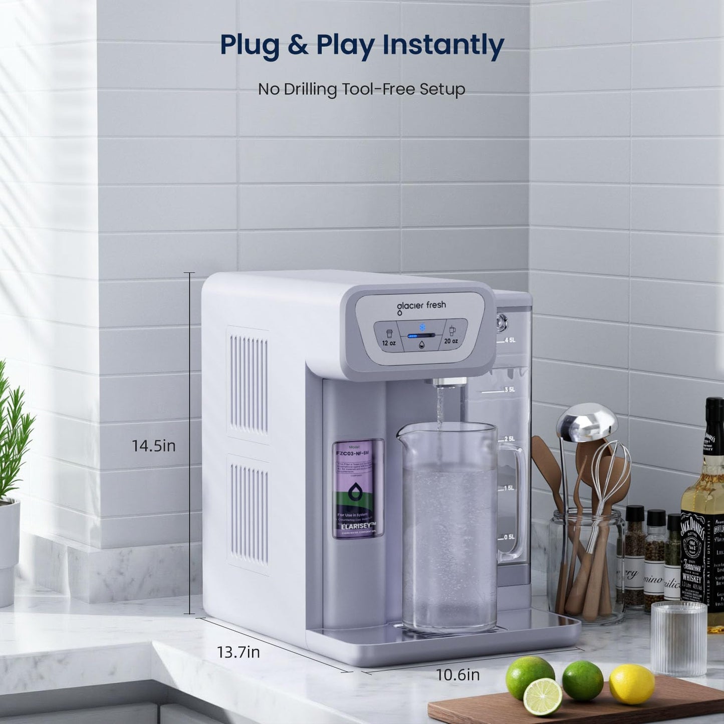 GLACIER FRESH C03 Coolon Countertop Cold Water Purifier with Upgraded Elarisey™ Filtration, Zero Wastewater System, 40oz Cooling Capacity, Low Noise, Plug & Play, NSF42&53/FCC/CA65 Certified.