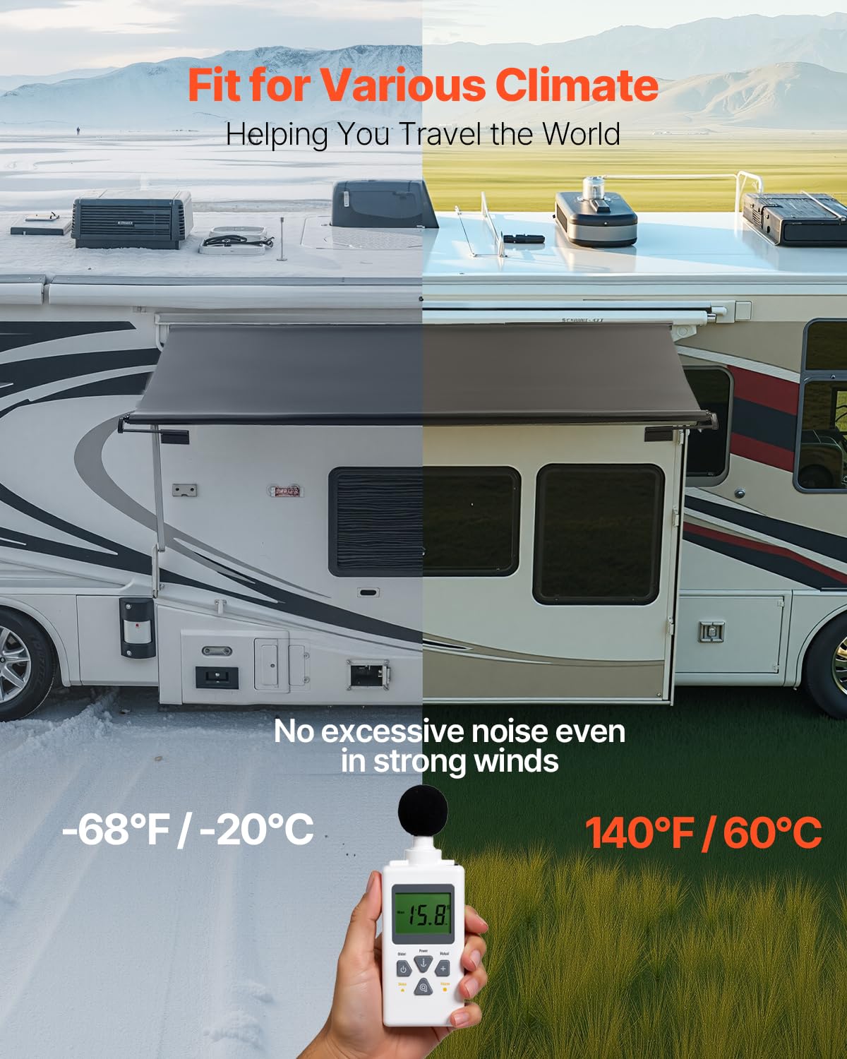 VEVOR Rv Slide Topper, 13'1" (12'7") Weatherproof Awning for RV Slide with Thicker Bracket, Heavy Duty Slide Topper Awning Fit for RV & Motorhome (Black)