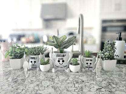 Funny Face Head Planter Pot, Unique Small Succulent Flower Pot, Cute Cactus Planter, Indoor Outdoor Home Decor, Office Desk Plant Pot, Novelty Gardening Gift Set (Please Don't Die, Medium)
