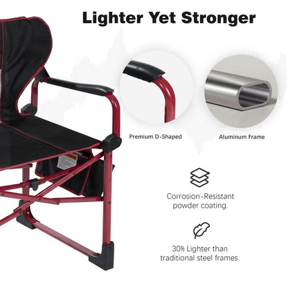 SUNNYFEEL Camping Directors Chair Set of 2 Aluminum Oversized Portable Folding Chair with Side Pocket and Adjustable Side Table for Beach, Fishing, Trip, Picnic, Lawn, Outdoor Foldable Camp Chairs