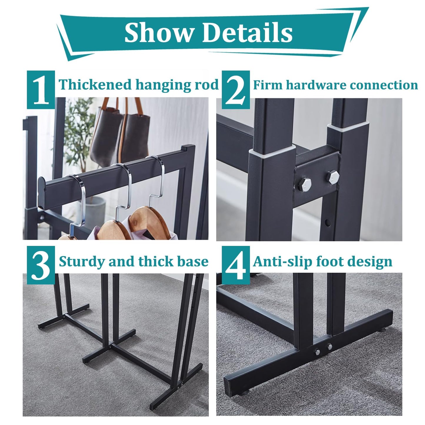 rcqeuiol Clothing Display Racks for Retail, Floor Standing Metal Garment Rack with Wheels, 6 Arms Heavy Duty Retail Display Racks for Hanging Clothes, Adjustable Shirt Rack, Black