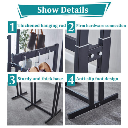 rcqeuiol Clothing Display Racks for Retail, Floor Standing Metal Garment Rack with Wheels, 6 Arms Heavy Duty Retail Display Racks for Hanging Clothes, Adjustable Shirt Rack, Black