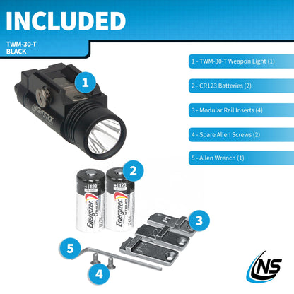 Nightstick TWM-30-T Full Size Turbo High Candela Handgun Light - 2 CR123 - Black