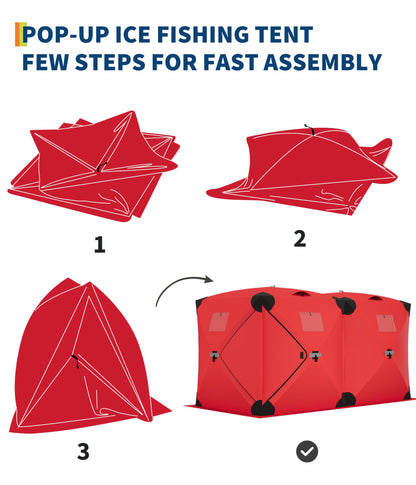 GarveeLife Ice Fishing Insulated Tent, 7-8 Person Shelter Large Pop-Up Portable Hub-Style Ice Fishing Shelter, 68 Square Feet of Fishable Area