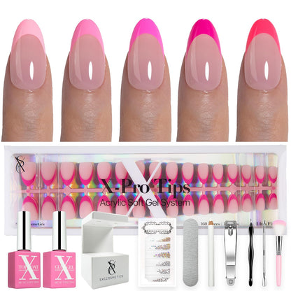 SXC Cosmetics French Tip Press On Nails - Skin Tone Nude and Color Series, Short Coffin X-Pro Tips Starter Kit ST119KIT