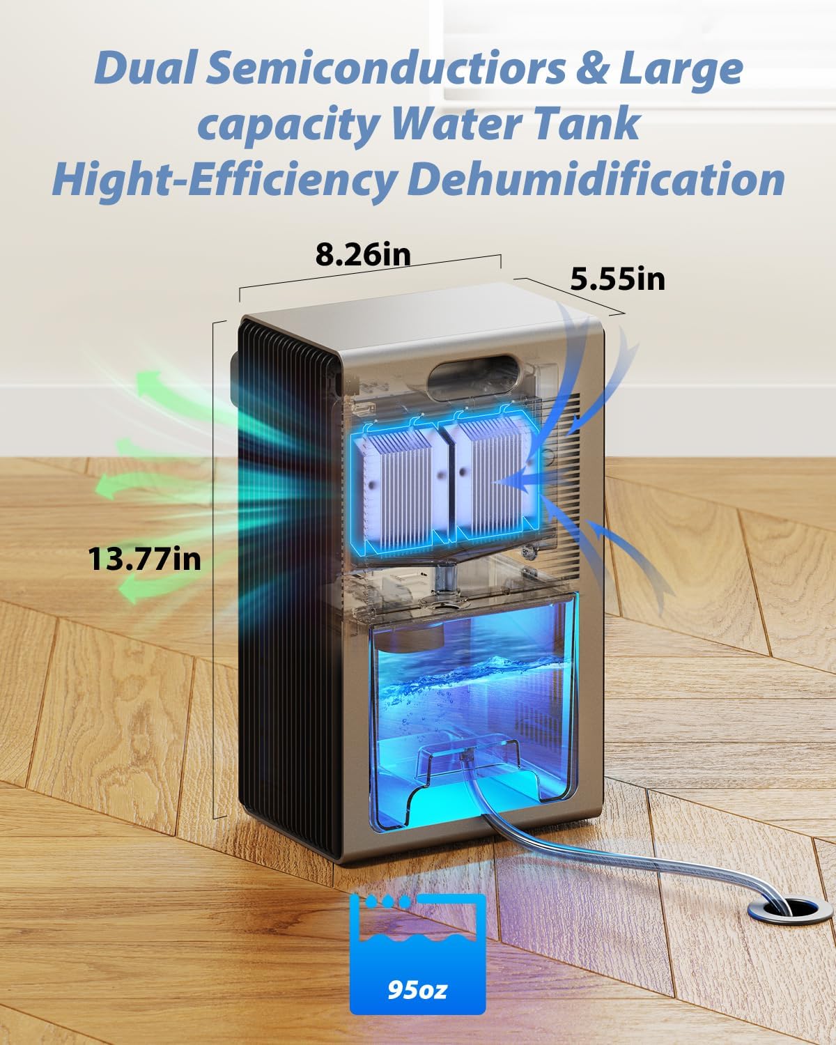 Skiennix 95 OZ Dehumidifier - Quiet & Efficient for Home, Bedroom, Bathroom, RV | Auto Shut Off, 7 LED Colors