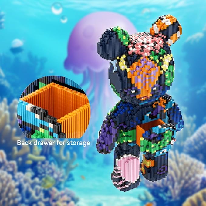 DAHONPA Ocean Bear Micro Building Blocks Set (7220 Pieces) Animal Underwater World Brick with Storage Drawer Gift for Adults and Kids