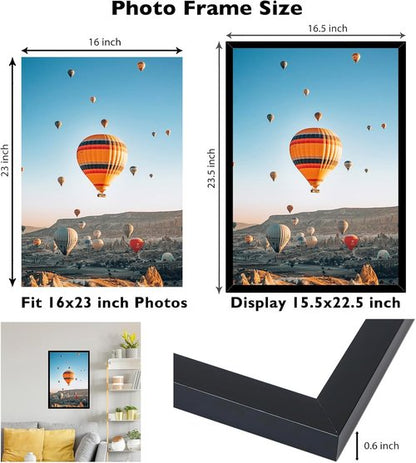 JCJMY 16x23 Picture Frame - Black Wall Gallery Frame for Horizontal & Vertical Photos