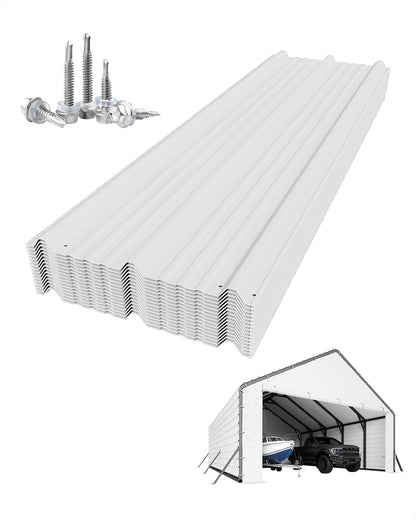 GarveeLife Roofing Panels for Metal Carport 20x25 ft, 20x20 ft, Heavy Duty Metal Carport Kits, 27 Ga. Galvanized Steel Ribbed Panels, 60.23 in x 19.68 in, 16 Pcs, White