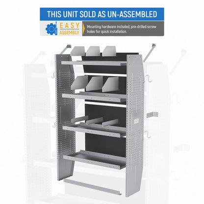 AA Products SH-6003 Steel Mid/High Roof Van Shelving Storage System Fits Transit, NV, Promaster and Sprinter, Van Shelving Units, 32''W x 60''H x 13''D