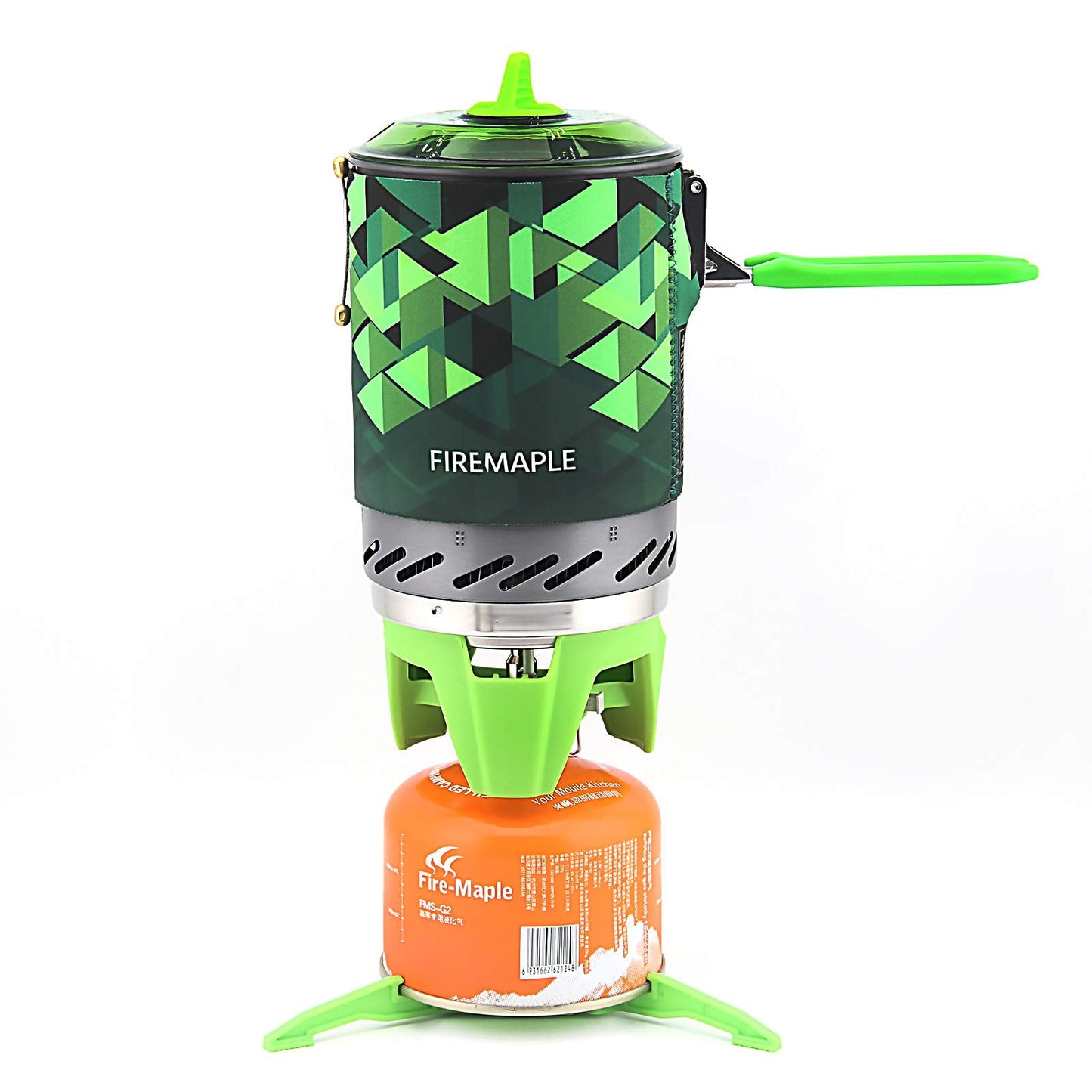 Fire-Maple Camping Backpacking Stove Camp Stove Backpacking Cooking Set 1L Camping Pot Fixed Star 2 Cooking System (Green)