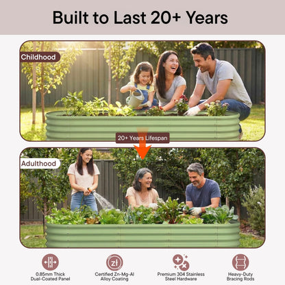 Annoell 2-Pack Galvanized Raised Garden Bed 6x2x1.5 ft, 17" Tall Metal Planter Boxes Outdoor for Vegetable, Above Ground Raised Bed Kit for Gardening, Durable Zn-Al-Mg Coated Flower Bed - Moss Green