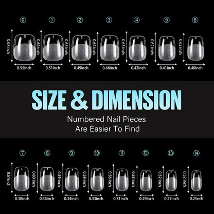 TOMICCA Short Nail Tips Extra Short Square Nail Tips, 192Pcs Fake Nails 12 Sizes Acrylic Clear Nails for Beginner and Professional DIY Gel Nails Salon