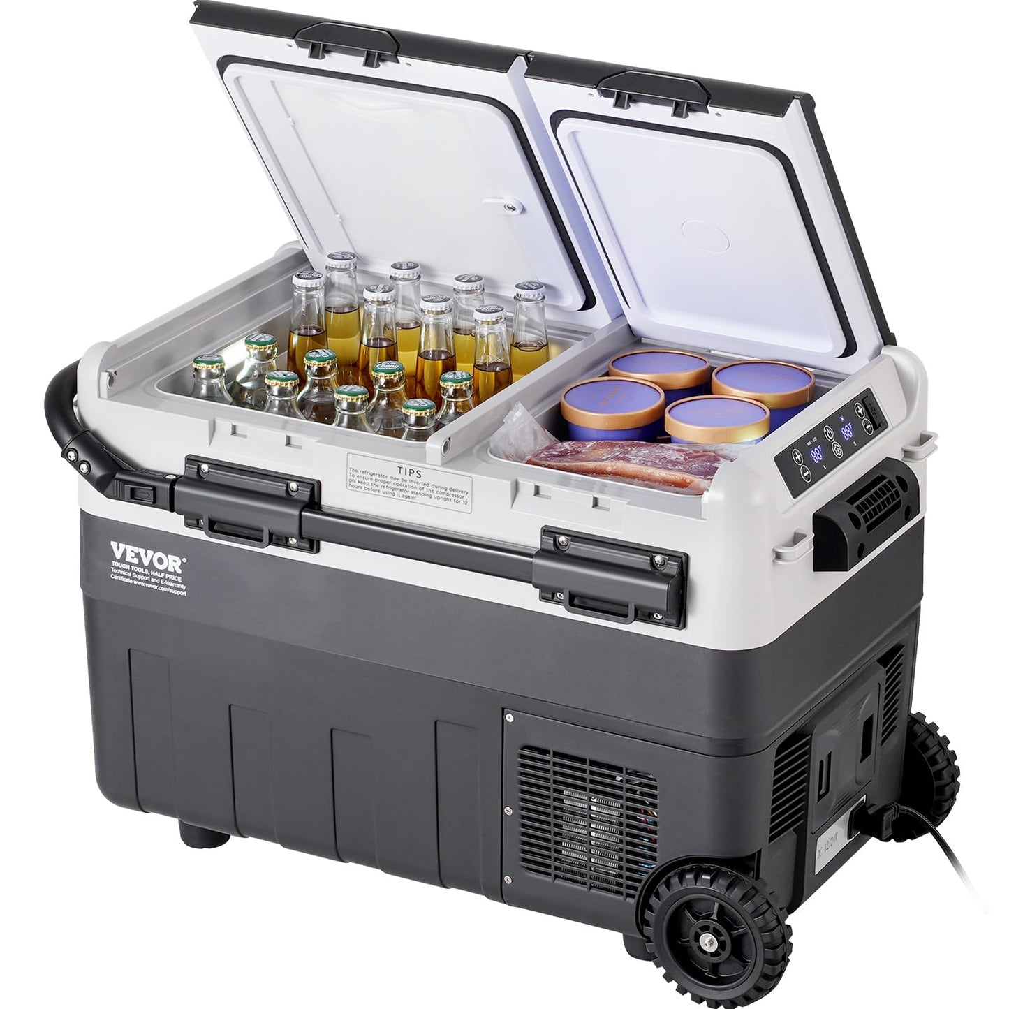VEVOR Car Refrigerator 50L / 52.8 QT, Dual Zone 12 Volt Compressor Fridge, -4℉ to 68℉ Adjustable, Portable Freezer Cooler for Car, RV, Camping, Home