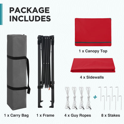 EAGLE PEAK 6x4 Instant Pop Up Canopy Tent with 4 Side Wall Panels, Straight Leg Sun Shelter, Portable Canopy with Carry Bag for Camping, Beach & Sports, Red