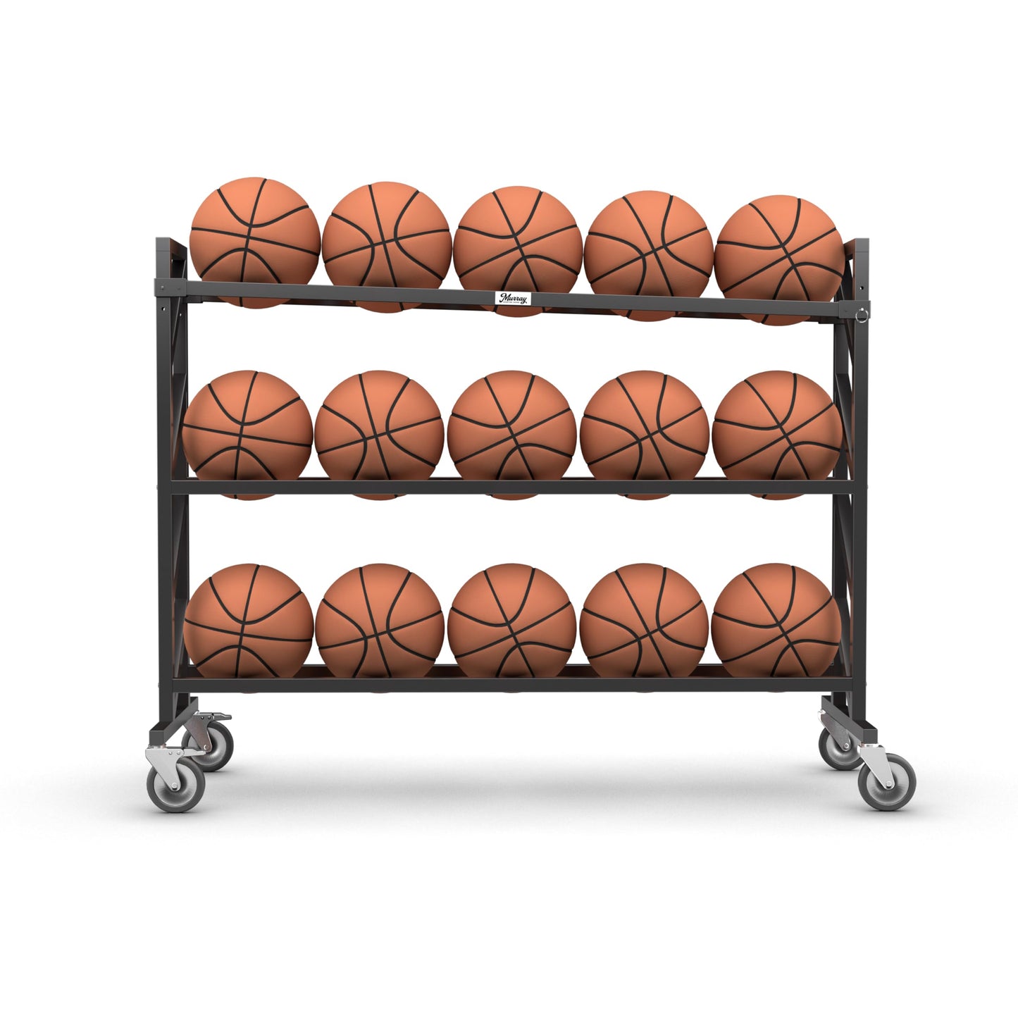 Murray Sporting Goods Premium Basketball Rack | Basketball Storage 3-Tier 15-Ball Heavy Duty Ball Cart with Wheels | Drop Pin for Shooters Preference