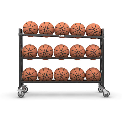 Murray Sporting Goods Premium Basketball Rack | Basketball Storage 3-Tier 15-Ball Heavy Duty Ball Cart with Wheels | Drop Pin for Shooters Preference