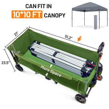 Timber Ridge 51.2'' Extended Collapsible Wagon Cart with Brakes and Cargo Net, Heavy Duty Foldable Utility Wagon with Adjustable Handle, 400L Capacity Portable Cart for Camping Sports Shopping