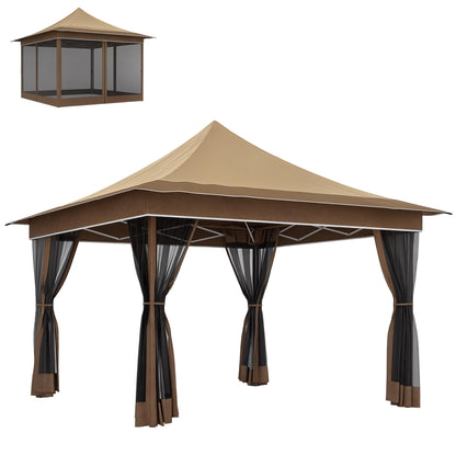 Outsunny 12 x 12 ft. Pop Up Canopy Tent with Mesh Netting, UPF50+ Instant Sun Shelter with Carry Bag, Height Adjustable Party Tent Instant Event Shelter for Garden, Patio, Beige