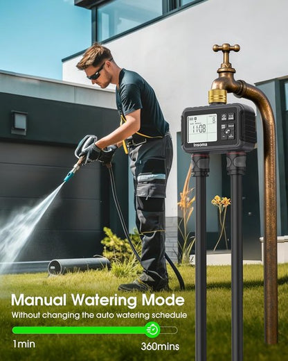 Insoma Water Timer - 2-Zone Brass Inlet & Outlet Hose Timer for Garden | Auto/Manual/Rain Delay Modes