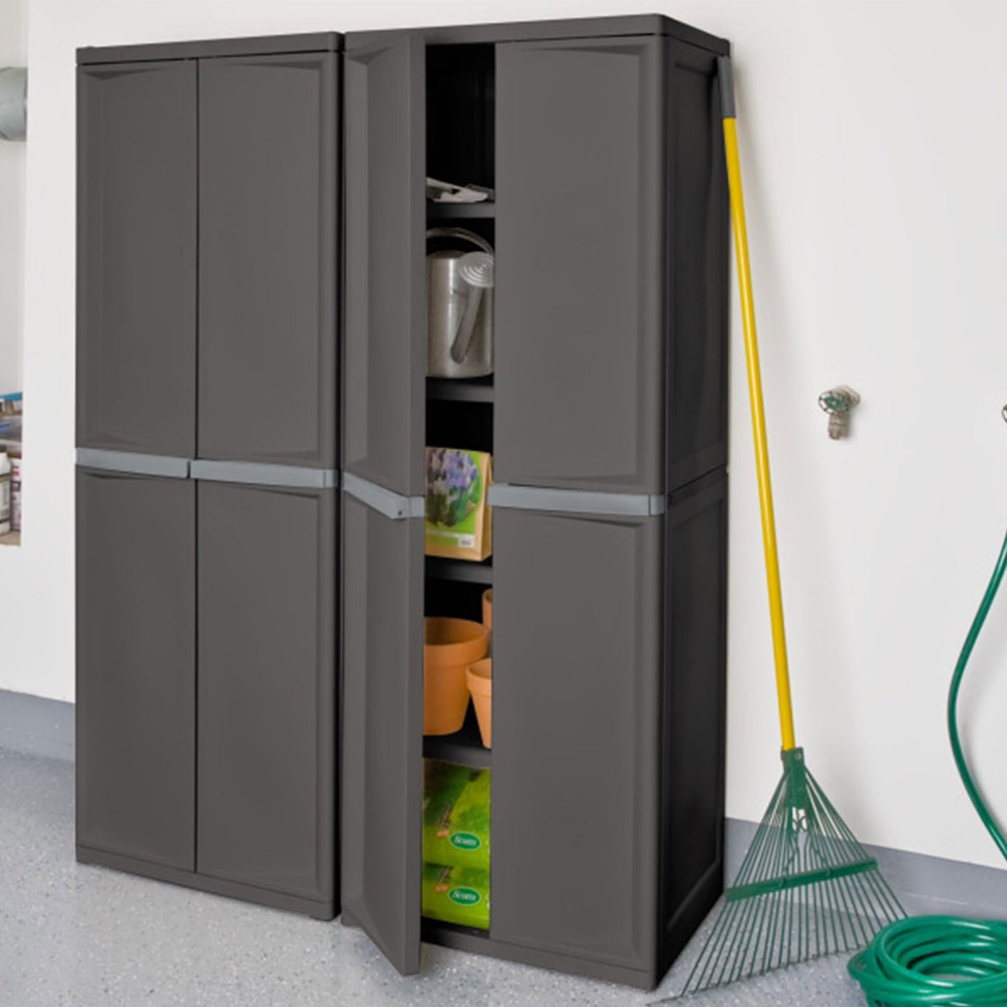 Sterilite 4 Shelf Cabinet, Heavy Duty and Easy to Assemble Plastic Storage Unit, Organize Bins in the Garage, Basement, Attic, Mudroom, Gray, 1-pack