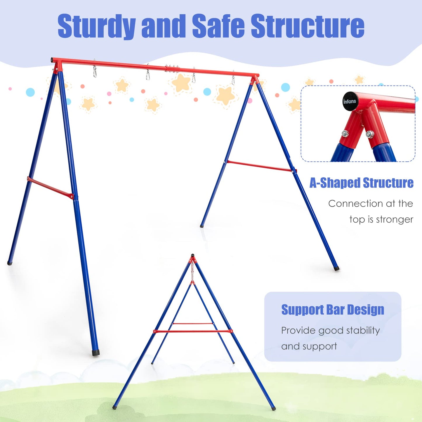 INFANS Swing Stand, 550 lbs Heavy Duty Metal Swing Frame, Extra Large A-Frame Swing Stand for Kids and Adult Indoor Outdoor Activity Backyard Playground