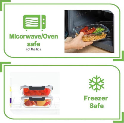 HOMBERKING Glass Meal Prep Containers - 10 Pack Airtight Food Storage with Locking Lids | BPA-Free, 36oz & 14oz