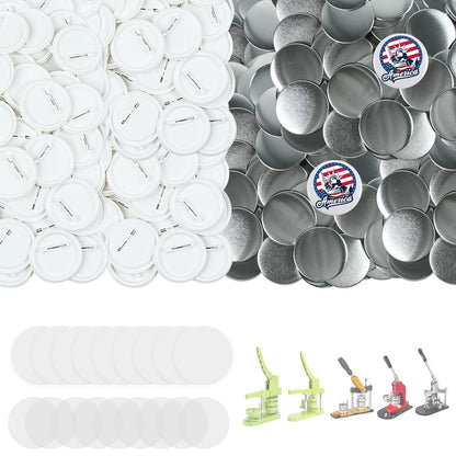Onemorello 200 Sets Button Maker Supplies, 2.28 inch / 58mm Button Parts Buttons Supplies, Approx. 2.25 in Blank Badge Parts with Blank Paper for Buttons Maker Machine Pin Maker Press
