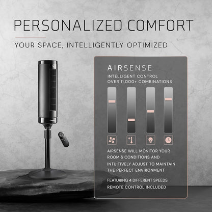 Lasko Elevation Tower Fan for Bedroom, Office, and Living Room - 42”-54” Adjustable Height Cooling with 31 ft/s Airflow and 90° Oscillation- Quiet 28 dB Operation - Remote Control - Black
