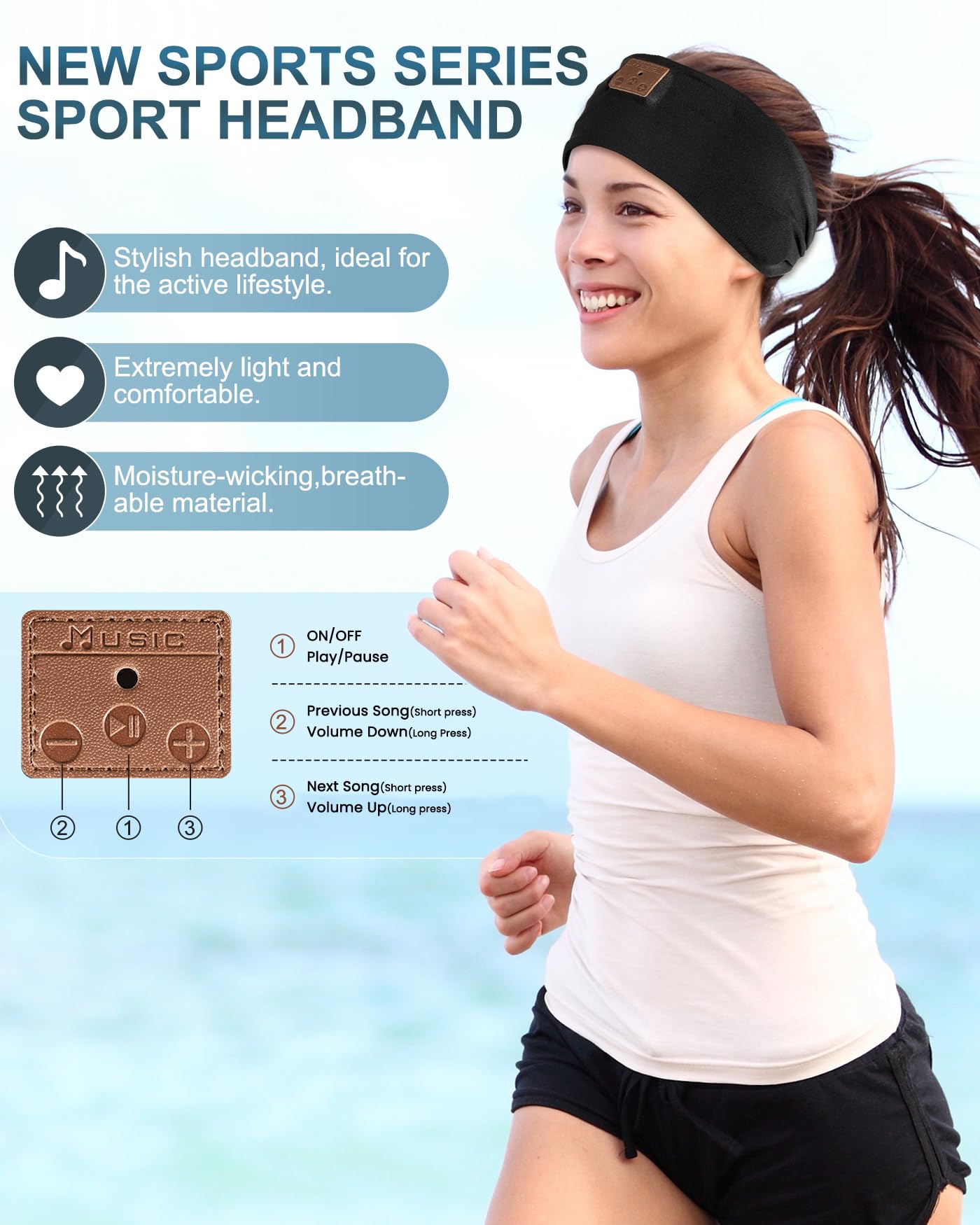 Mixiba 2-Pack Sleeping Headphones, Headband Headphones with Ultra-Thin HD Stereo Speaker, Bluetooth Headband for Sports, Workouts, Insomnia, Yoga, Air Travel, Meditation - Black&Grey