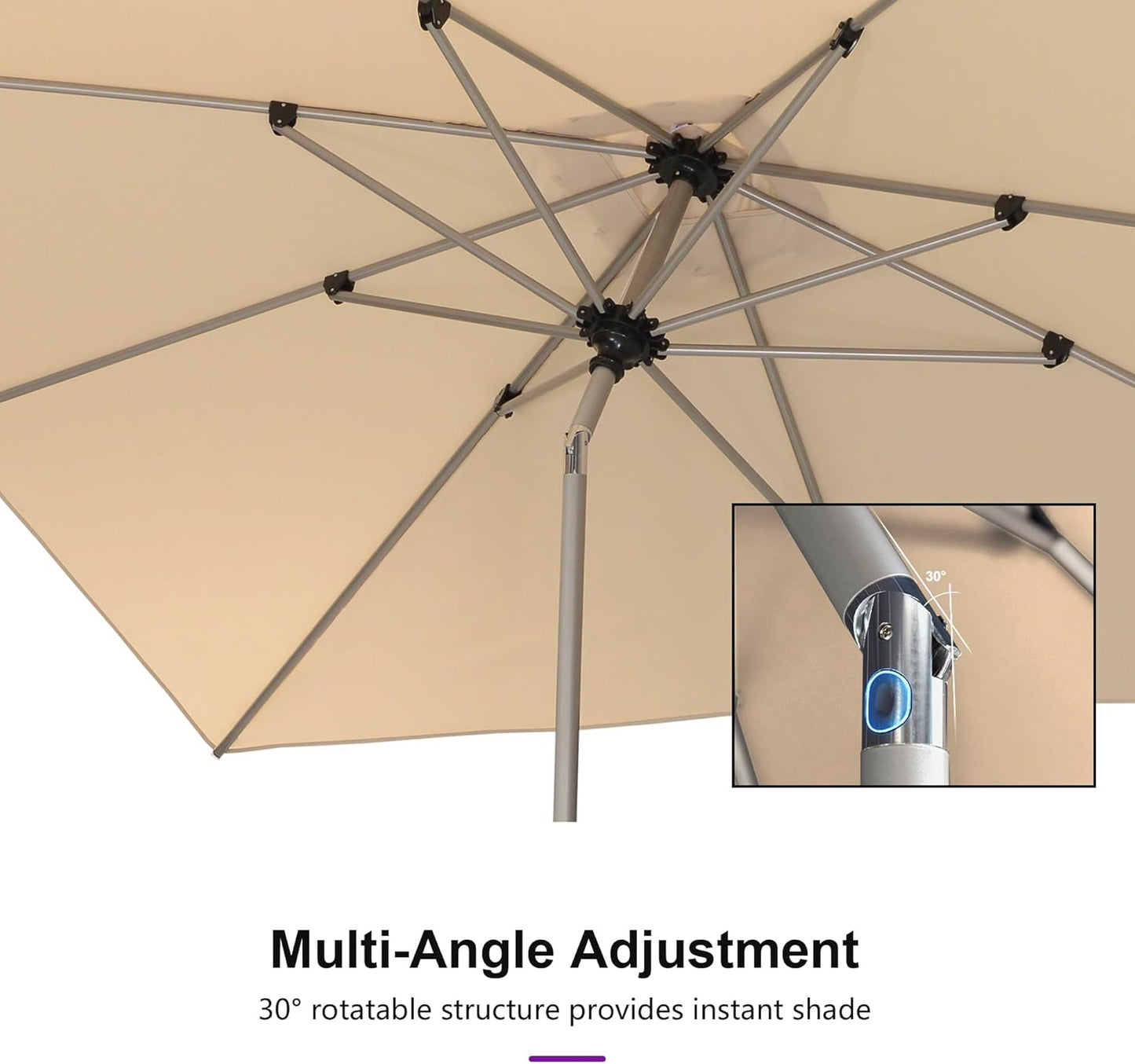 PURPLE LEAF 8' x 8' Square Patio Umbrella - Tilt Adjustment & Champagne Aluminum Frame for Deck, Garden, or Lawn