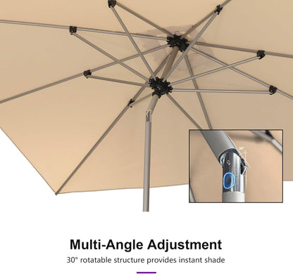 PURPLE LEAF 8' x 8' Square Patio Umbrella - Tilt Adjustment & Champagne Aluminum Frame for Deck, Garden, or Lawn