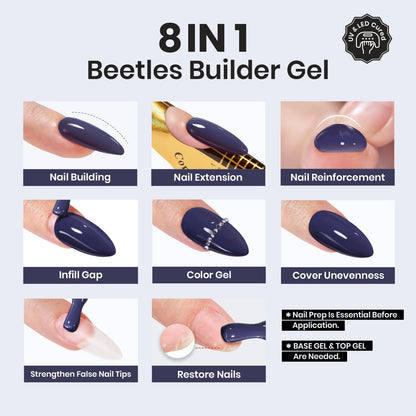 Beetles Builder Gel Set,3 Pcs 8 in 1 Nail Strengthening Apex Building Extension for Beginner DIY Salon at Home,Clear Builder Nail for Nails with Base and Top Coat Gel,UV & LED Lamp Needed