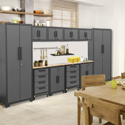 Torin 12 Piece Garage Storage Cabinet Set: Workshop Tool Organizer Chest with Lockers, Shelves and Wood Workbench, Black/Grey