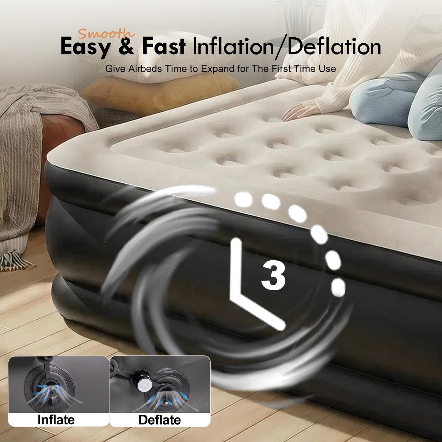 DIMAR GARDEN King Size Air Mattress with Headboard and Pump,Blow Up Mattress Inflatable Bed with Pillows
