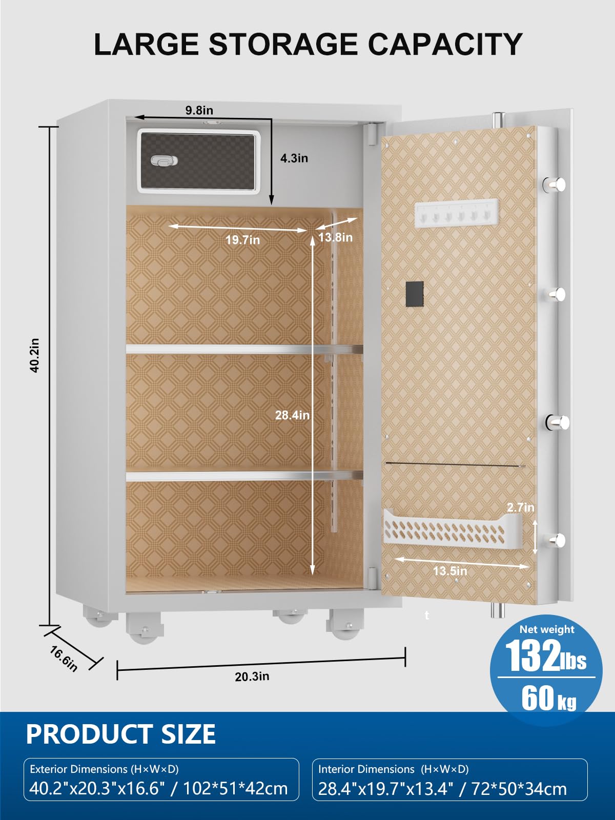 TIGERKING 7.2 Cu Ft Large Home Security Safe – Solid Steel Jewelry Cabinet with Digital Touchscreen Lock, Adjustable Shelves, Easy to Use, Anti-Theft Protection, for Families & Valuables (White)