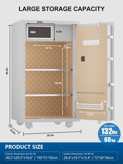 TIGERKING 7.2 Cu Ft Large Home Security Safe – Solid Steel Jewelry Cabinet with Digital Touchscreen Lock, Adjustable Shelves, Easy to Use, Anti-Theft Protection, for Families & Valuables (White)
