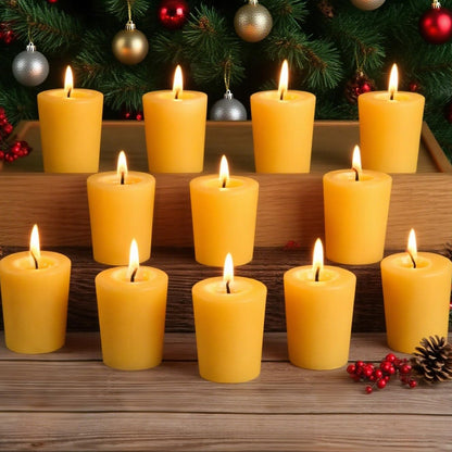 24 Pack Votive Candles 100% Beeswax Votive Candles Bulk 13-14 Hours Burn Time Smokeless Bees Wax Votive Candle Unscented Bees Wax Candles for Home Decor