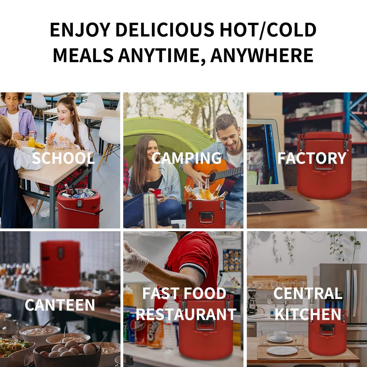 Plieren Insulated Soup Container Commercial Food Warmer for Hot or Cold Food,7.9 Gallon Hot Box for Catering, Food Cooler with 4 Buckles, Handles, & Spoon, Soup Carrier for Restaurant, Canteen, Home