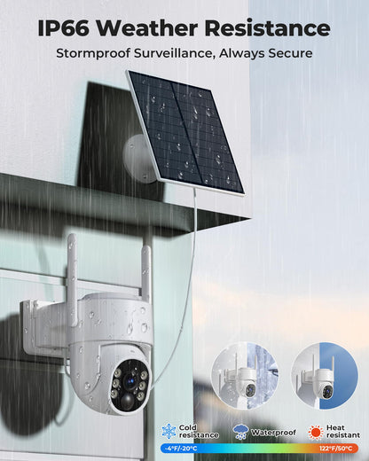 Security Cameras Wireless Outdoor 5G& 2.4G, No Subscription, 2 Cam-Kit,4MP Solar Powered Home Security Cameras System With 360°PTZ,128GB Local Storage,Color Night Vision WiFi Cameras for Home Security